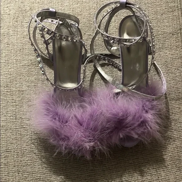 Sugar Thrillz Purple Heels with Fluffy Fur Trim - Picture 1 of 4